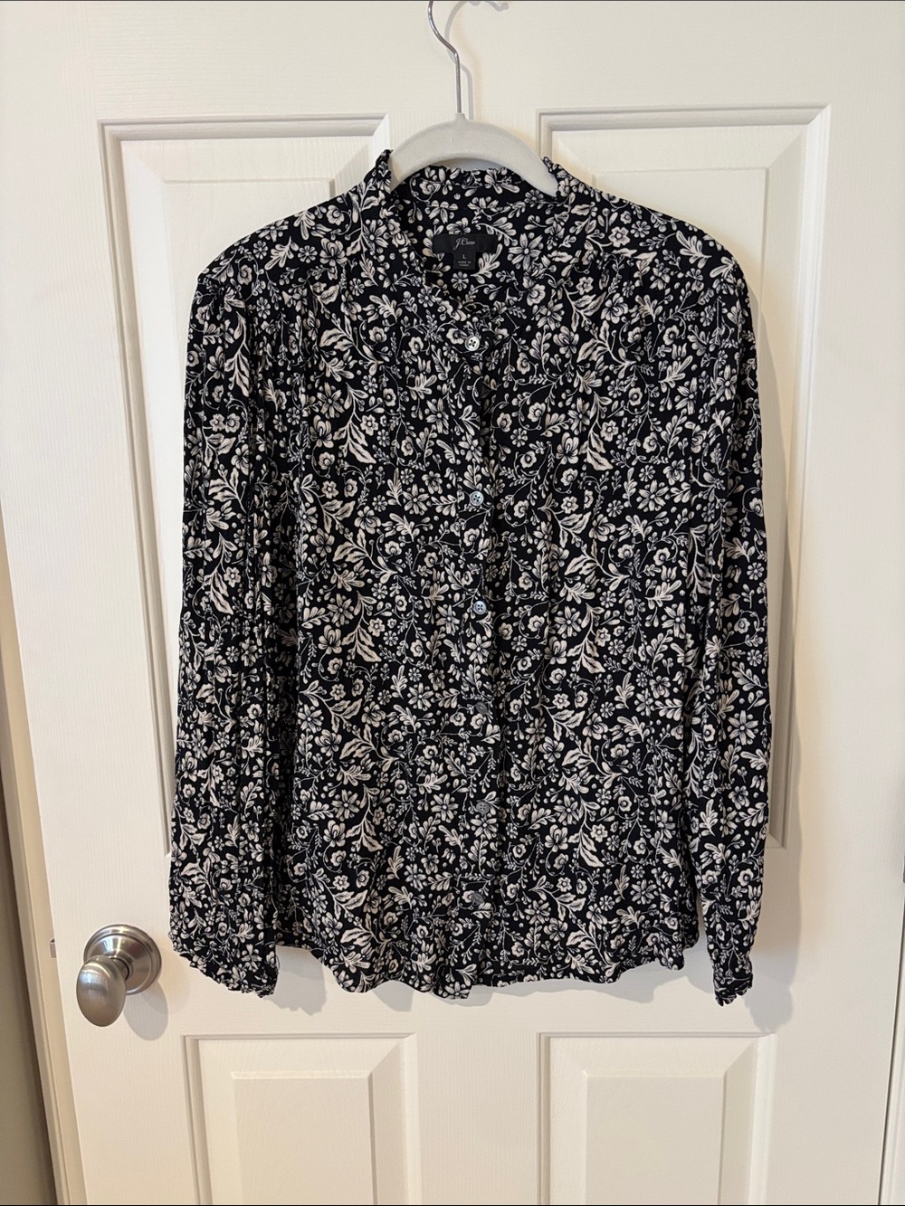 J. Crew Black and Cream Floral Button-Down Blouse